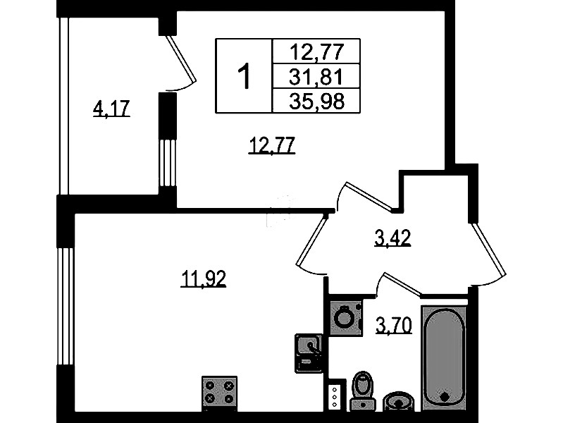1-комнатная квартира 31.81 м², 1/4 эт., ЖК «Любоград в Стрельне»